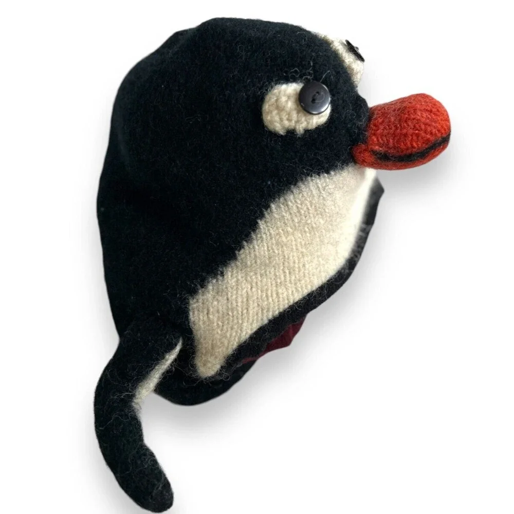 Hand Knitted Nepal Penguin Hat Wool Children S/M Fleece Lined